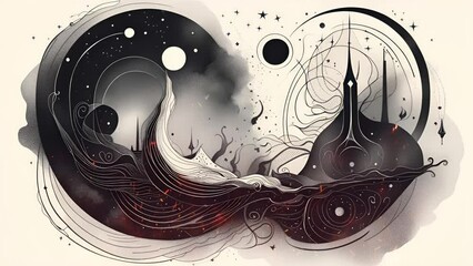 State of mind, astrological horoscope. Mystical surrealism conceptual abstract fantasy art, universe, cosmos. Suitable for content illustration like religion, meditation, science, healing therapy, etc