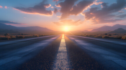 Empty asphalt road and beautiful sky at sunset