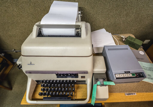 Konjic, Bosnia and Herzegovina - August 25, 2015: Siemens Teleprinters in ARK D-0, Armijska Ratna Komanda, bunker of Josip Broz Tito