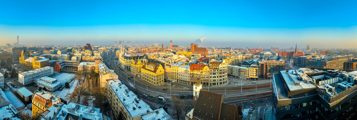 Aerial view of Wroclaw in winter, Poland