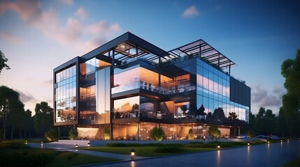 Fototapeta na wymiar Modern office building concept 3d rendering. 