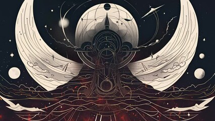 Healing therapy, etc. Universe, cosmos. Mystical surrealism conceptual abstract fantasy art, state of mind, astrological horoscope. Suitable for content illustration like religion, meditation, science