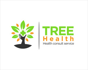 health tree logo designs with hand for medical protection and natural health logo