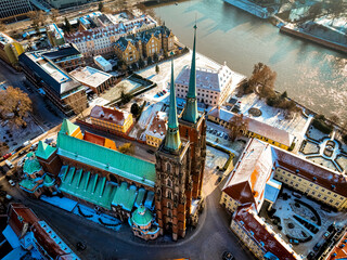 Fototapeta na wymiar Aerial view of Wroclaw in winter, Poland