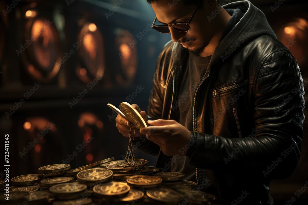 Poster a tech-savvy individual exploring the benefits of cryptocurrency by making a secure and decentralize