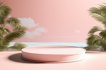 Obraz premium A podium, a pedestal, stage for advertising cosmetics products. Summer podium, rest, vacation.