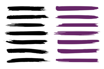 Collection of simple watercolor brush strokes in black and purple colors – Set of modern isolated brush strokes