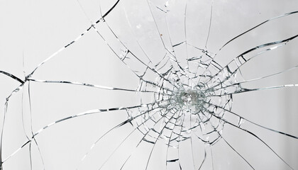 Obraz premium Cracks on the glass on a white background. Broken window. is not ready for work