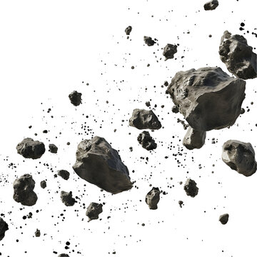 Meteor Shower Spectacle: Falling Rock from a Swarm of Asteroids and Many Flying Meteorites, Isolated on Transparent Background, PNG
