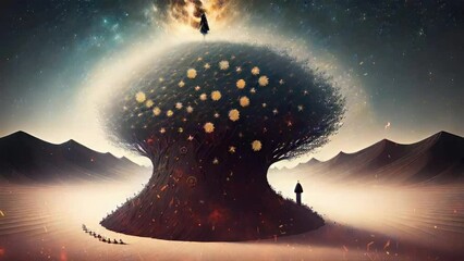 Mystical surrealism conceptual abstract fantasy art, state of mind, astrological horoscope, universe, cosmos. Suitable for content illustration like religion, meditation, science, healing therapy, etc