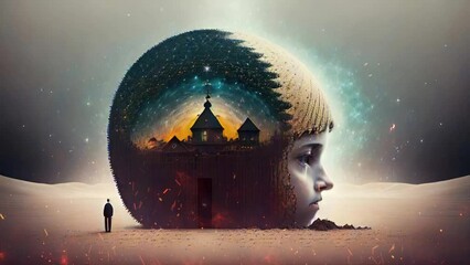 Cosmos, mystical surrealism conceptual abstract fantasy art, state of mind, astrological horoscope, universe. Suitable for content illustration like religion, meditation, science, healing therapy, etc