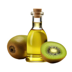 fresh raw organic kiwi oil in glass bowl png isolated on white background with clipping path. natural organic dripping serum herbal medicine rich of vitamins concept. selective focus - obrazy, fototapety, plakaty