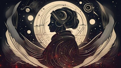 Mystical surrealism conceptual abstract fantasy art, astrological horoscope, universe. Suitable for content illustration like religion, meditation, science, healing therapy, etc. State of mind, cosmos