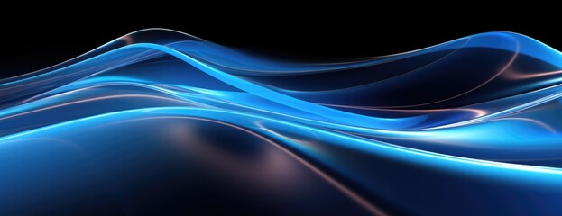 a long blue wavy line on a black background, in the style of glowing lights
