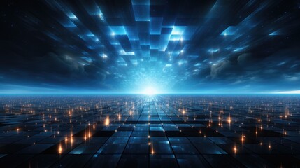 Wallpaper, abstract background, the star is blue and there are lights surrounding it, in the style of early computer art, architectural perspectives