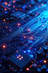 Fototapeta premium Wallpaper, abstract background, the background of an electronics background has blue lines and lights in it, in the style of dark azure and indigo