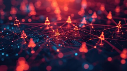 Wallpaper, abstract background, social media background with icons of a lot of people, in the style of dark red and light azure