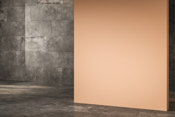 Modern interior design of apartment, empty room interior with orange wall and concrete walls