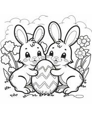 Obraz na płótnie Canvas graphics coloring book for children on Easter rabbit with Easter eggs