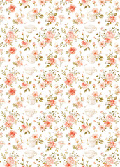 Seamless pattern, afternoon tea and small flowers, watercolor. For screen printing, paper craft printable, wedding invitations covers, stationery designs, fabric print