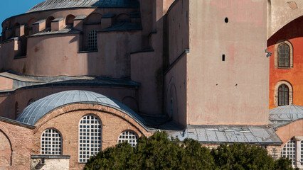External details of Hagia Sophia in a winter day as seen on 29 January  2024 in Istanbul, Turkey....