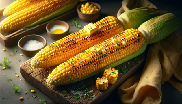 a glamorous illustration of corn on the cob