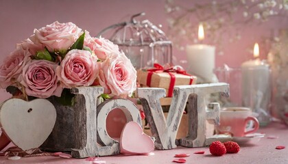  Valentines day concept with love letters on pink background