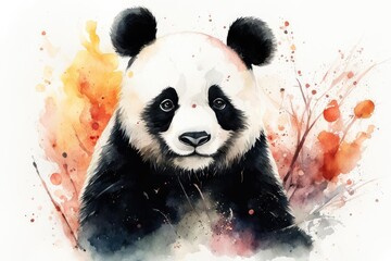 Watercolor panda animal illustration, textile print, poster or wall mural.
