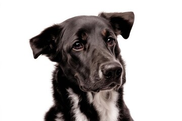 Naklejka premium Portrait of a dark-haired dog, muzzle close-up, studio shot, isolated on white background.