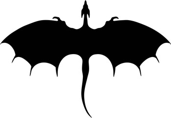 flying dragon black silhouette - obrazy, fototapety, plakaty