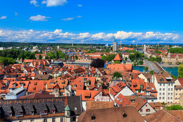 View over the old town of Konstanz (also known as Constance) from bell tower of Konstanz Cathedral,...