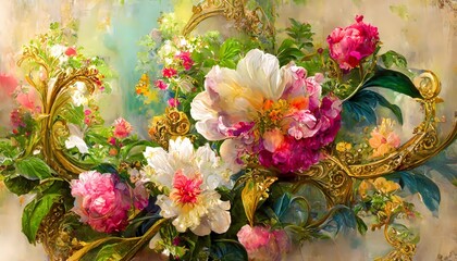 Obraz na płótnie Canvas ornate floral arrangements with a baroque aesthetic, backgrounds suggest texture