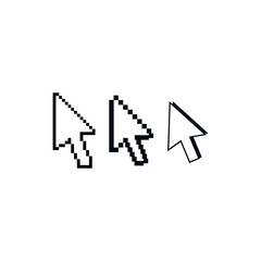 Set of pixel arrow cursors.  Mouse pointer set. Arrow cursor. Website arrows or hand icon.