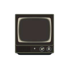 Orange retro tv, front view. Vector cartoon style.