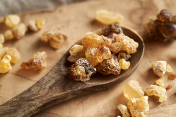 Frankincense or boswellia resin on a spoon