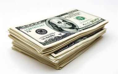 stack of dollars on white background