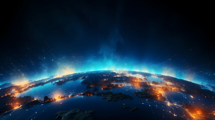 Obraz premium Blue space background with earth planet satellite view
