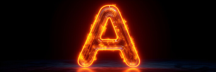 Neon outlined letter A illustration isolated on black background Created with generative AI.