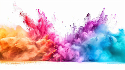 Explosion of colors, a vibrant burst of pink, blue, and orange hues. Colorful smoke or powder for holi background.