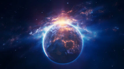 Blue space background with earth planet satellite view