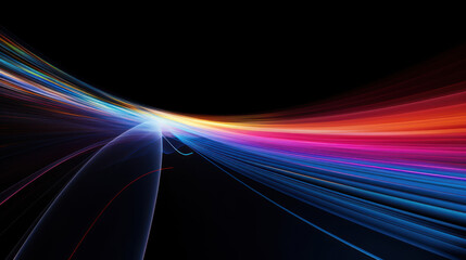 Abstract wavy neon lines texture background, pattern of energy motion in dark digital space. Cyberspace with waves of red, yellow and blue light. Concept of tech, color, data, speed