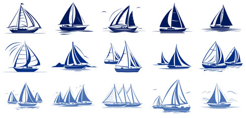 Sailing boats. Yachts silhouettes - obrazy, fototapety, plakaty