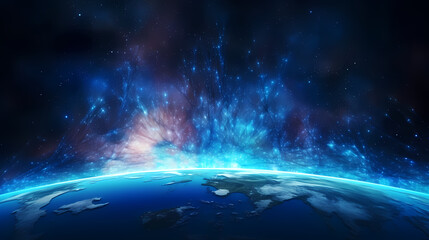 Blue space background with earth planet satellite view
