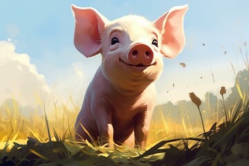 Amusing pig illustration. Generative AI