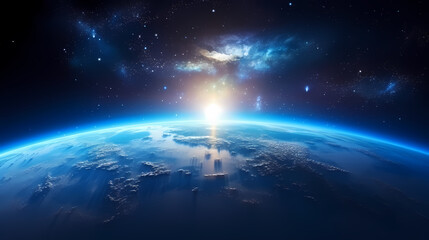 Obraz premium Blue space background with earth planet satellite view