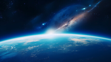 Fototapeta premium Blue space background with earth planet satellite view