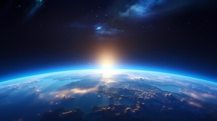 Fototapeta premium Blue space background with earth planet satellite view