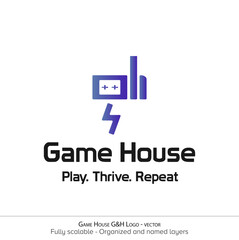 G H.  Modern Minimalist Vector Logo Design. Modern Game House Creative logo template. Creative controller logo
