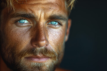 Obraz premium A portrait with expansive blank space, focusing attention on the subject’s expression. Concept of emotional expression in portraiture. Generative Ai.