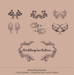 set of hand-drawn vintage design elements.
